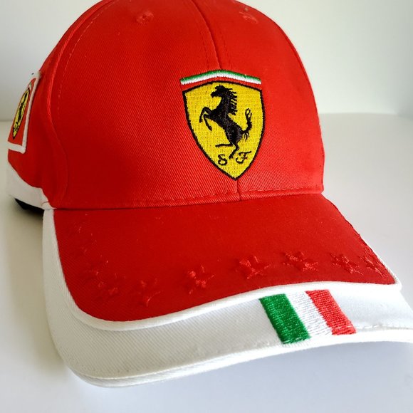OFFICIAL FERRARI Race Cap Quality Embroidered Logo Flag Stars Academia Movie Red - Picture 2 of 10